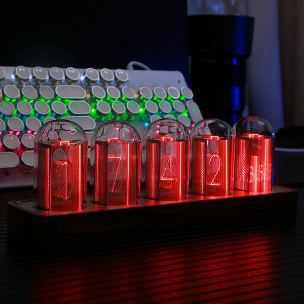 Nixie Tube Clock 赤 Nixie Tube Clock with Wi-Fi SYNC, Alarm & Timer, 12H/24H Display