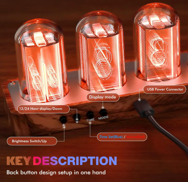 Nixie Tube Clock with Wi-Fi SYNC, Alarm & Timer, 12H/24H Display