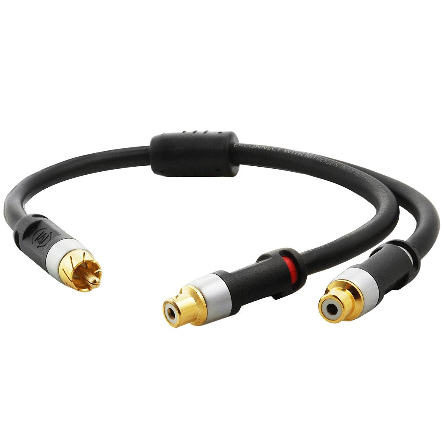Audio cable with 3.5mm male jack and two female RCA connectors